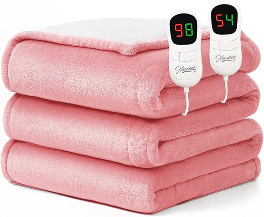 Homemate Electric Heated Blanket Queen Size - 84"x90" Heating Blanket Queen Size Dual Control 1/2/4/6/8 Hours Auto-Off 10 Heat Level Over-Heat Protection Flannel Sherpa ETL Certification