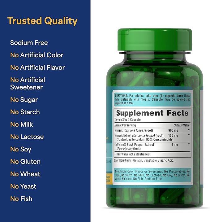 Puritan's Pride Turmeric Curcumin 1,000mg, Standarized to 95% Cucuminoids, Herbal Dietary Supplement for Antioxidant Health, 60 Radpid Release Capsules