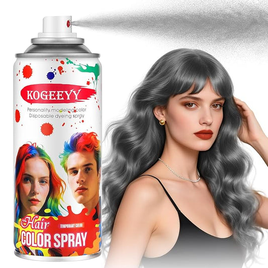 Silver Grey Gray Hair Spray Temporary Hair Color Spray for Kids Women Men, Washable Temporary Silver Grey Gray Hair Dye Paint Wax Hairspray for Halloween Cosplay Festival Party Costume Makeup, 4.06 oz