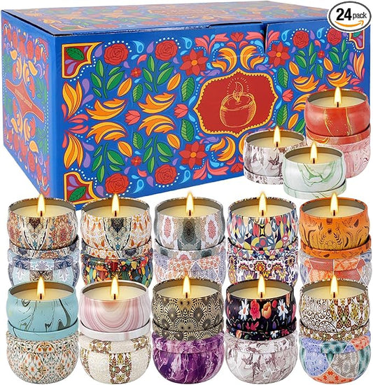 24-Piece Smokeless Candle Set with 8-Hour Burn Time Each, Ideal for Festival Gifts and Birthdays - Premium Aromatherapy Candle
