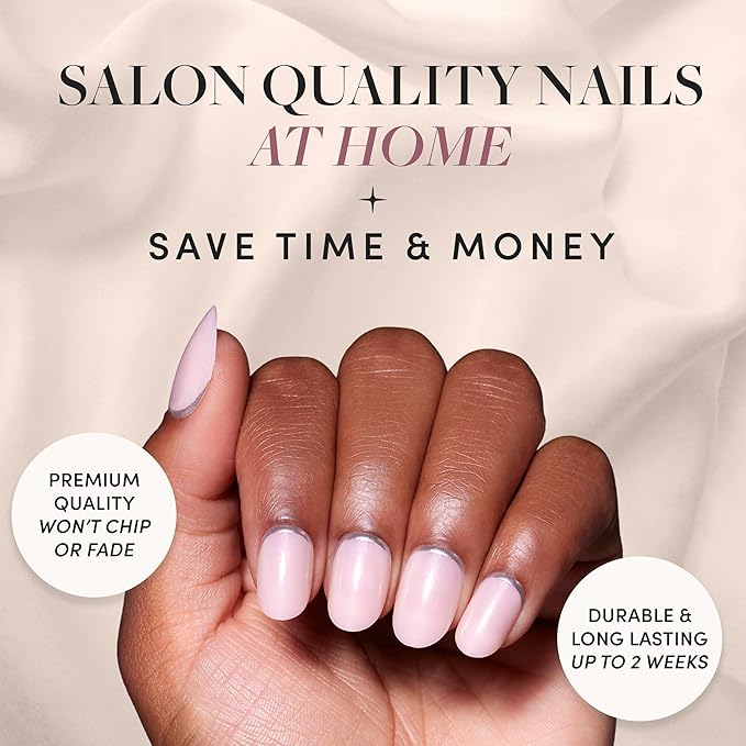 Glamnetic Press On Nails - Silver Belle | Short Round Natural Base Nails with 3D Silver Foil in a Glossy Finish | 12 Sizes - 30 Nail Kit with Glue