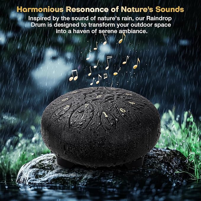 Facmogu Steel Tongue Drum, 6 Inch 11 Notes Rain Drum for Outside, Handpan Drums with Bag, Sticks, Finger Picks, Percussion Instrument for Meditation Yoga Musical Education Concert Mind Healing - Black