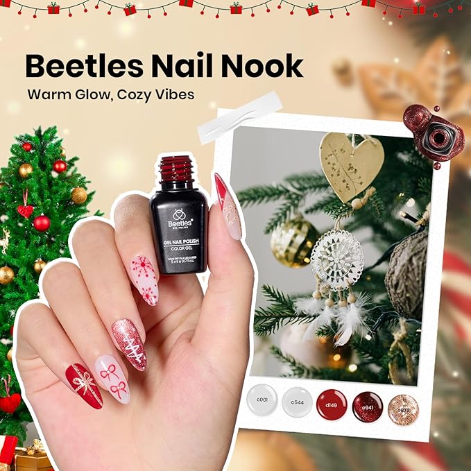 Beetles Gel Nail Polish Gift Set– Christmas Kaleidoscope 100 Vibrant Colors with Base & Top Coats Glitter Matte Glossy Finishes Cat Eye Pearl Nail Polish Nail Art Gift for Women Salon Home DIY Use