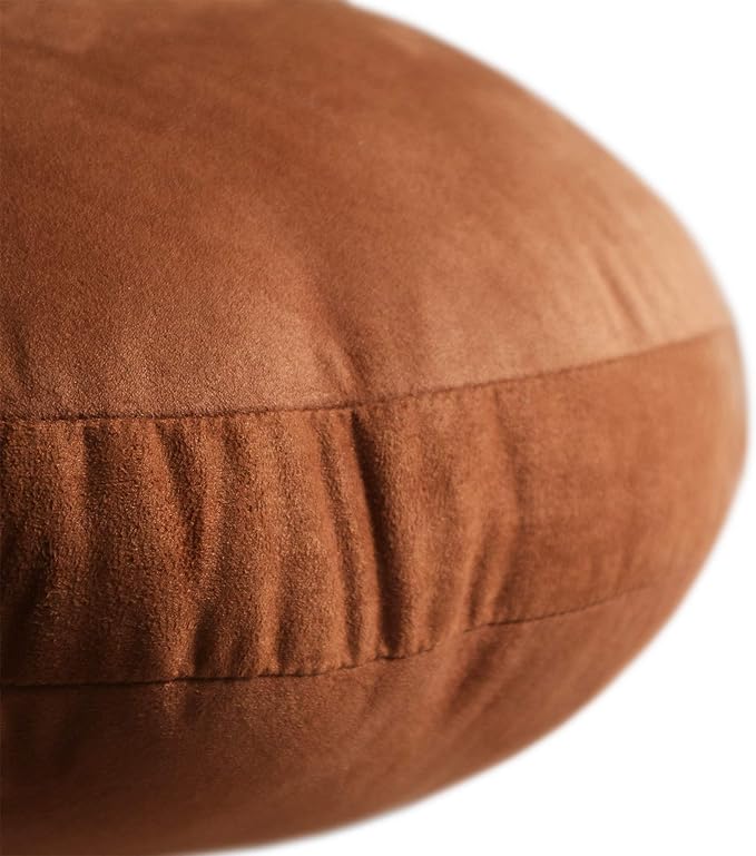 Round Throw Pillow for Kids 16x16 100% Down-like Polyester Filling Super Soft Cushion Ultra Fluffy Feather-like Touch Decorative Round Floor Pillow for Couch Bed Sofa, Brown 1 Piece