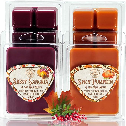 Scented Wax Melts - Highly Fragrant Air Freshener - 4 Pack Assorted Set of 6 Melt Cubes (4, Spicy Pumpkin & Sassy Sangria)