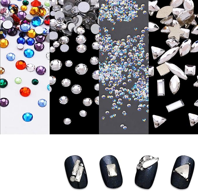 120 Pcs Glass Crystal Nail Rhinestones for Nail Art Craft,Micro Nail Pixie Beads,Mixed Colors 3D Decorations Nail Art Kit