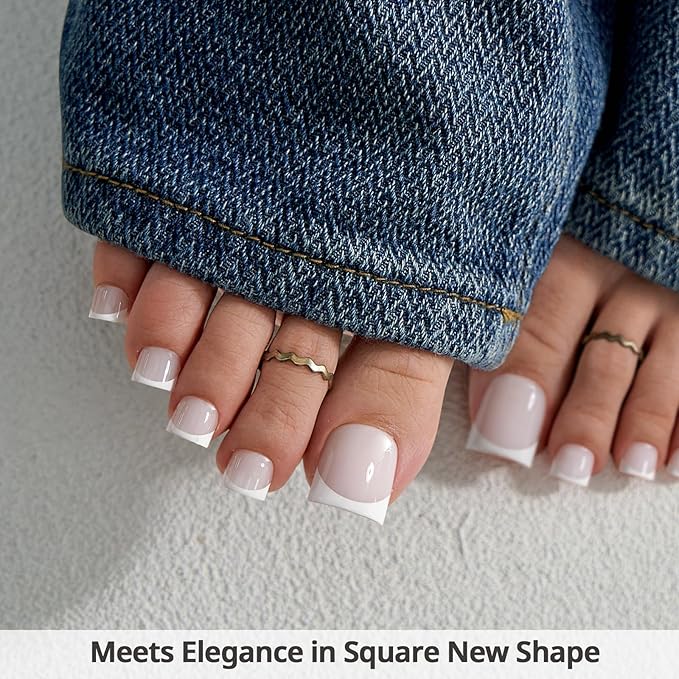 BTArtboxnails XCOATTIPS Toe Nail Tips - Lamp-Curable Real Square White Press On Toenails for Women, 150 Soak Off French Tip Toe Nail Extensions in 15 Sizes, Builder Gel & Top Coat Required
