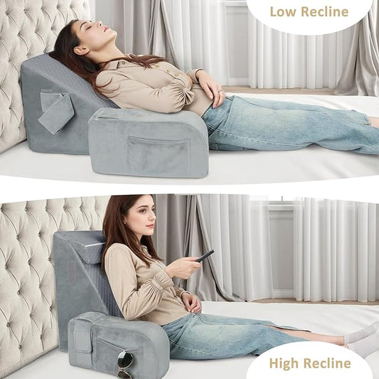 Reading Pillow for Sitting in Bed Adult, Back Pillow for Bed Sitting up, Reading & Bed Rest Pillows for Watching (Gray/Gray)