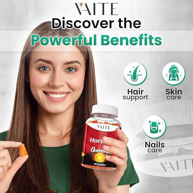 Horsetail Herb Hair Growth Gummies – Silica & Antioxidant Supplement with Horsetail Extract for Stronger Hair, Skin & Nails, Non-GMO, Gluten-Free – Cola de Caballo Hierba – 60 Vegan Chewables