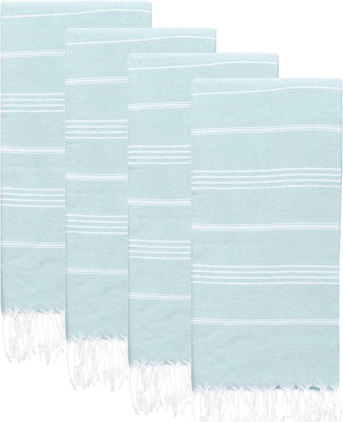 Turkish Beach Towels, Pack of 4 | Oversized, Quick Dry, Sand Free | 100% Cotton, Large 38x71 Towels for Beach, Pool, Travel | Ultra-Soft, Compact, and Absorbent | Aquamarine