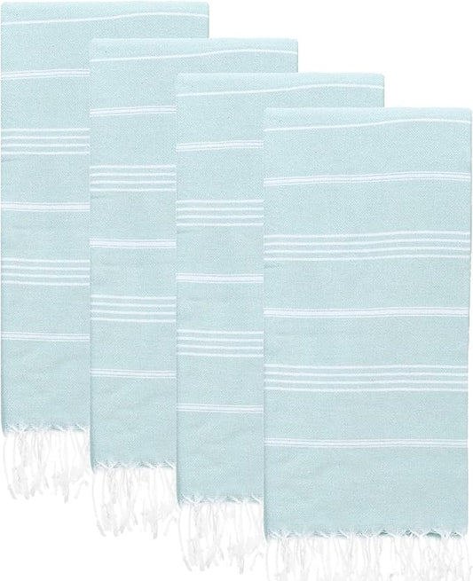 Turkish Beach Towels, Pack of 4 | Oversized, Quick Dry, Sand Free | 100% Cotton, Large 38x71 Towels for Beach, Pool, Travel | Ultra-Soft, Compact, and Absorbent | Aquamarine