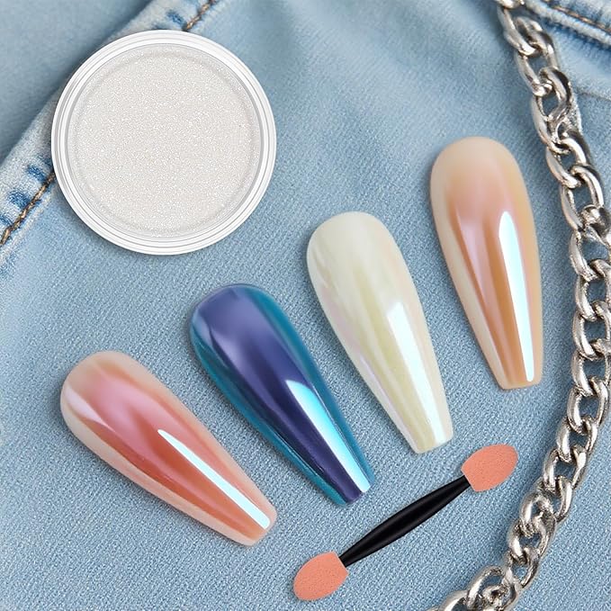 Artdone Chrome Nail Powder Moonlight Blue Sample Size 0.3 gram Iridescent Aurora Powder Metallic Mirror Effect Pigment Pearlescent Mermaid Pearl Glitter Dust Kit
