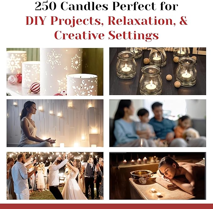 Tea Light Candles in Metal Cups - 8 Hours Clean, Long Burning White Unscented - 250 Votive Candles Bulk for Romantic Dinner, Wedding, Spa & Hotels by PARNOO