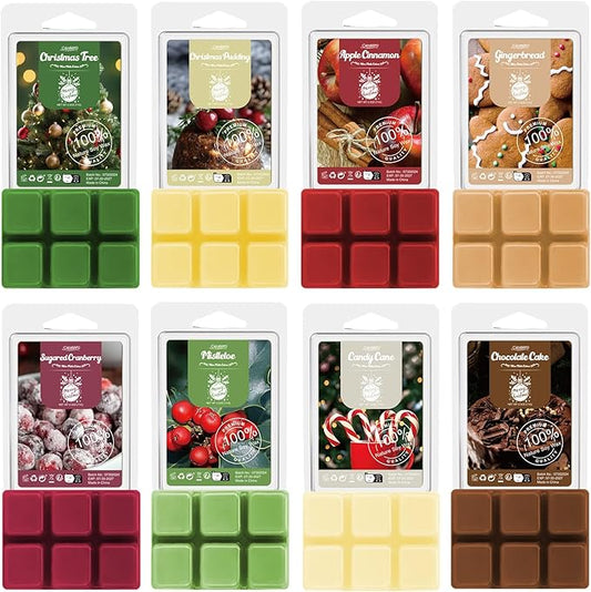 SALUBRITO Christmas Scented Wax Melts, Strong Scented Soy Wax Cubes/Tarts Variety Set - Apple Cinnamon, Gingerbread, Christmas Tree, Pudding, Sugared Cranberry, Candy Cane, Mistletoe, Chocolate Cake
