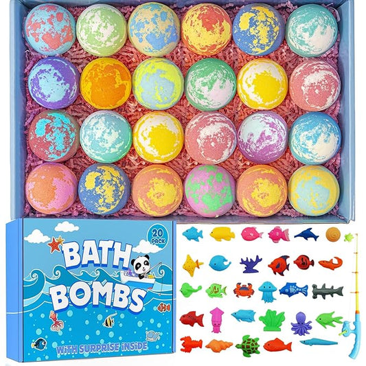 Bath Bombs for Kids with Surprise Fishing Games Inside for Girls Boys - 20 Kids Bath Bombs Gift Set, Handmade Bubble Bath Fizzes Bomb for Chrildren Birthday Christmas and Party Favor Gift for Boys