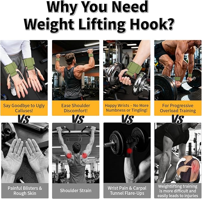 GPANDAG Weight Lifting Hooks for Men and Women(Pair), 330 LB Heavy Duty Gym Lifting Wrist Strap Hook for Deadlifts, Pull-Ups, Strength Training, 0.4inch Grip Weightlifting Hooks for Teen