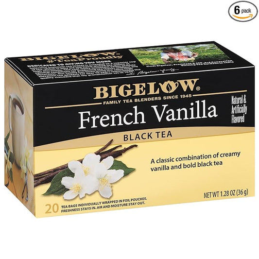 Bigelow French Vanilla Black Tea Bags, 20 Count Box (Pack of 6), Caffeinated Black Tea, 120 Tea Bags Total