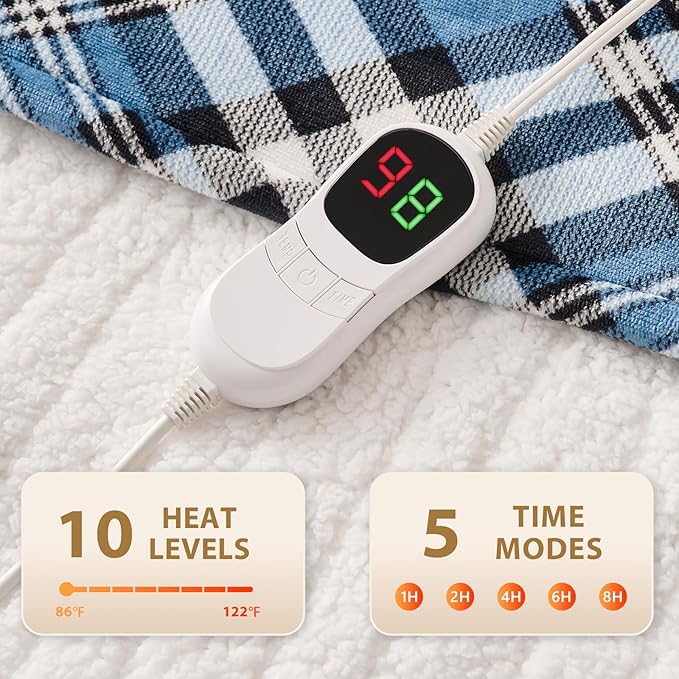 HomeMate Electric Blanket Heated Full Size - 72“x84“ Ultra Soft Cozy Flannel Heating Blanket with 10 Fast Heat Levels 8 Hours Auto Off Over-Heated Protection ETL Certification Keep Warm in Home Office