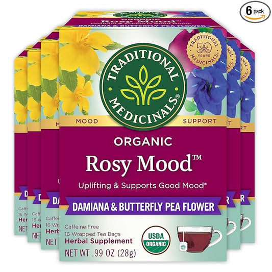 Traditional Medicinals Tea, Organic Rosy Mood, Supports Good Mood, 96 tea bags (Pack of 6)