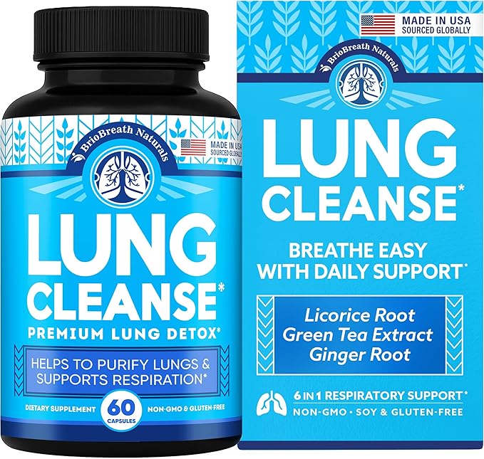 Lung Support Supplement - Natural Capsules for Lung Cleanse and Detox - Made in USA - Respiratory System; Mucus Clear - Vegan Supplement for Lung Detox; Respiratory Support - 60 Capsules