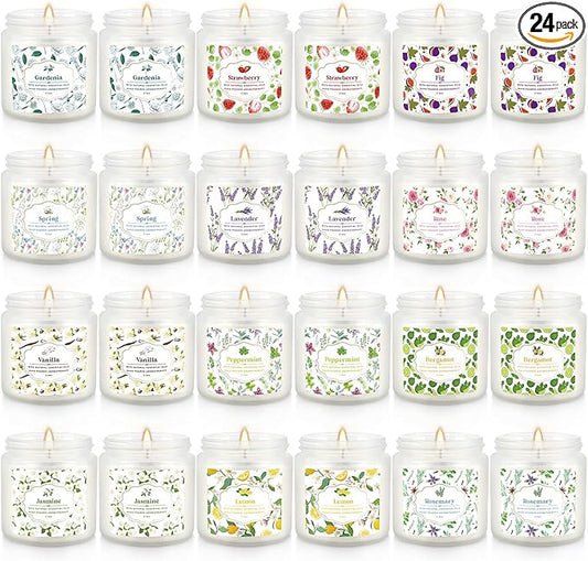 24-Pack White Frosted Scented Candles Set - 3.5oz Assorted Floral & Fruit Fragrances,Odor Eliminating,for Home Decor, Gifting & Relaxation.