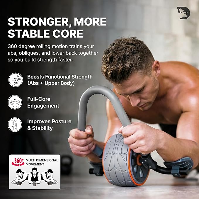 DMoose Fitness Ab Roller Wheel with Elbow Support & 2 Knee Pads - Abdominal Exercise Trainer for Core Strength Training - Ultimate Abs Workout Equipment for Home and Gym - Ab Machine for Men & Women