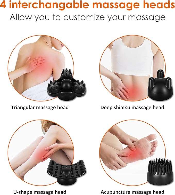 Snailax Cordless Handheld Back Massager - Rechargeable Percussion Massage with Heat, Deep Tissue Massager for Whole Body