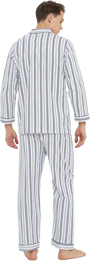 GLOBAL Men's Pajamas Sets 100% Cotton Flannel Sleepwear Long-Sleeve top & Bottom