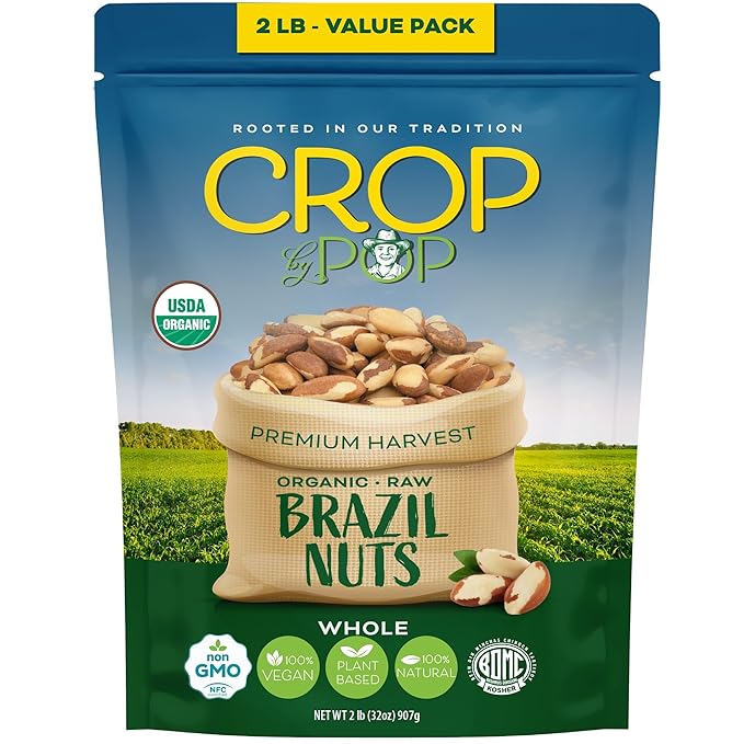 CROP BY POP - Organic Raw Brazil Nuts (32 Oz - 2 LB) Packed Fresh in Resealable Bag - USDA Organic, Non GMO - Naturally Grown, Vegan, Kosher