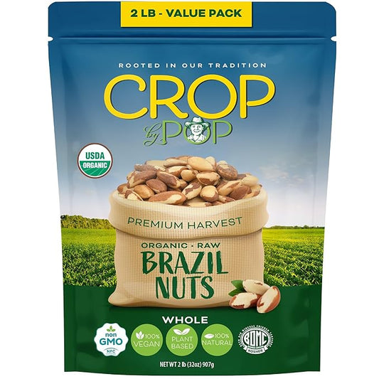 CROP BY POP - Organic Raw Brazil Nuts (32 Oz - 2 LB) Packed Fresh in Resealable Bag - USDA Organic, Non GMO - Naturally Grown, Vegan, Kosher