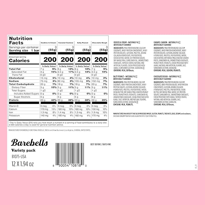 Barebells Protein Bars Variety Pack - 24 Bars (2 Packs of 12), 20g High Protein Treats - Chocolate Nutrition Bars with No Added Sugar - On-The-Go Breakfast or Post-Workout Snack