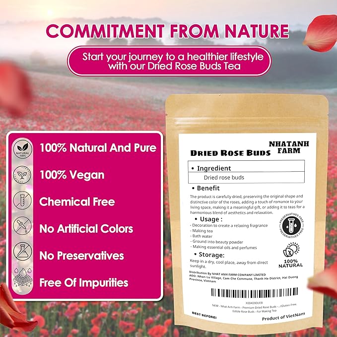Nhat Anh Farm - Premium Dried Rose Buds - 3.5oz (100g) Dried Rose Buds Natural & Pure, Sugar/Caffeine/Gluten Free - For Making Tea
