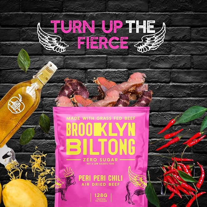 Brooklyn Biltong Air Dried Grass Fed Beef Snack, South African Beef Jerky (8 oz, Pack of 1) - Whole30 Approved, Paleo, Keto, Gluten Free, Sugar Free, Made in USA - (Peri Peri)