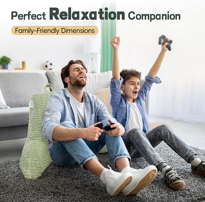 21" Higher Large Reading Pillow for Bed Adult, Back Pillow for Bed Sitting Up with Memory Foam Back Support with Arms Rest for Couch Chair Green