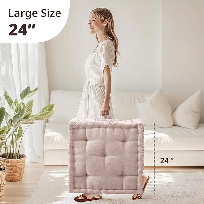 Intelligent Design Large Floor Pillow Meditation Cushion, 24" W x 24" L x 5" H, Square Blush with Handle