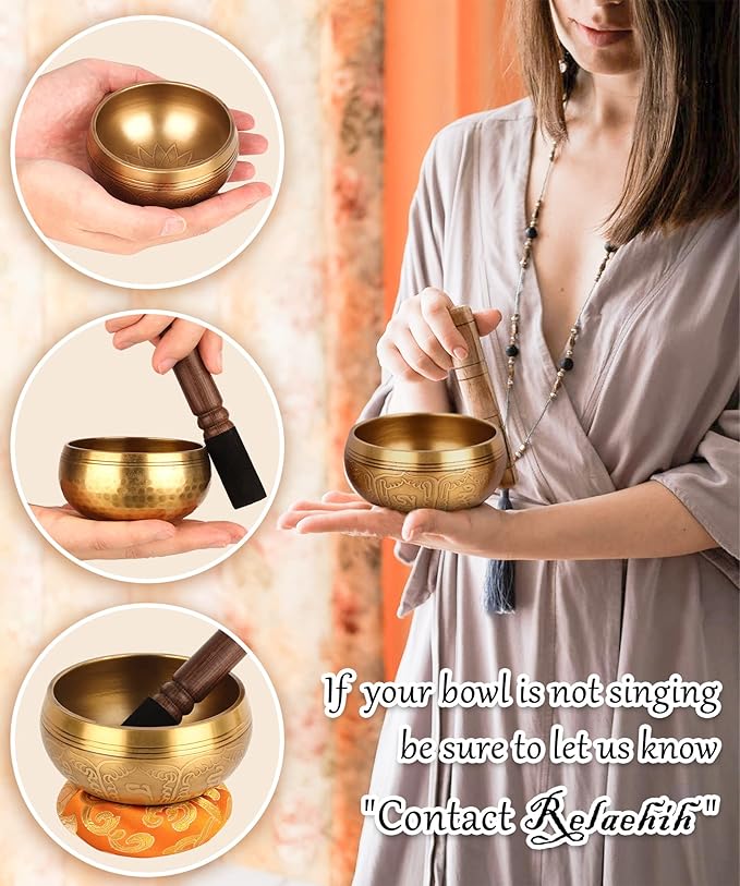 2-Pack Tibetan Singing Bowls Set - 100% Handmade in Nepal, Sound Bowl Meditation Set for Yoga, Chakra Healing, Meditation Gifts, Unique Gifts for Women (Blue, 3.15 + 4 inch)