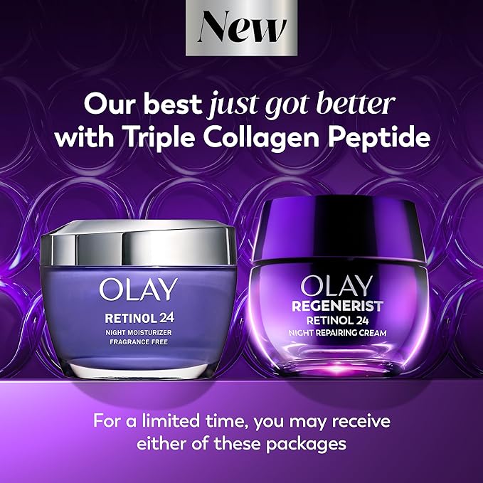 Olay Retinol Night Cream for Women, Anti-Aging Face Moisturizer, Fragrance-Free, Gift for Women, Non Greasy - Anti-Wrinkle, Hydrating Skin Care - Triple Collagen Cream, Peptide, Niacinamide, 1.7oz