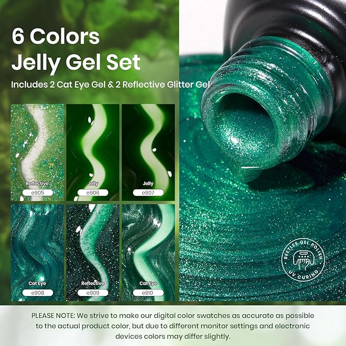 beetles Gel Polish Christmas Green Gel Nail Polish Set 6 Winter Colors Cat Eye Jelly Glitter for Salon Manicure Nail Art DIY at Home UV LED Needed Gifts for Women Girls Enchanted Forest