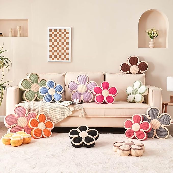 Flower Pillow, Soft Flower Shaped Floor Cushion, Flower Decorative Throw Pillow, Cute Flower Seating Cushion, Flower Room Décor Plush Pillows for Sofa Couch Bed (13.7 Inch, Pink)