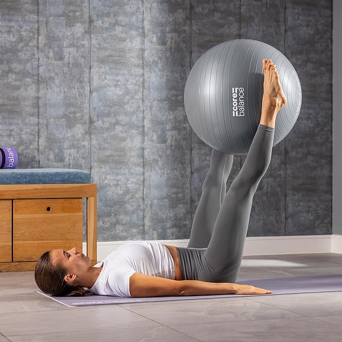 Core Balance Exercise Ball for Workouts, Anti-Burst and Slip Resistant, Swiss Yoga Ball for Pregnancy, Stability, Fitness and Physical Therapy, 4 Sizes, with Pump