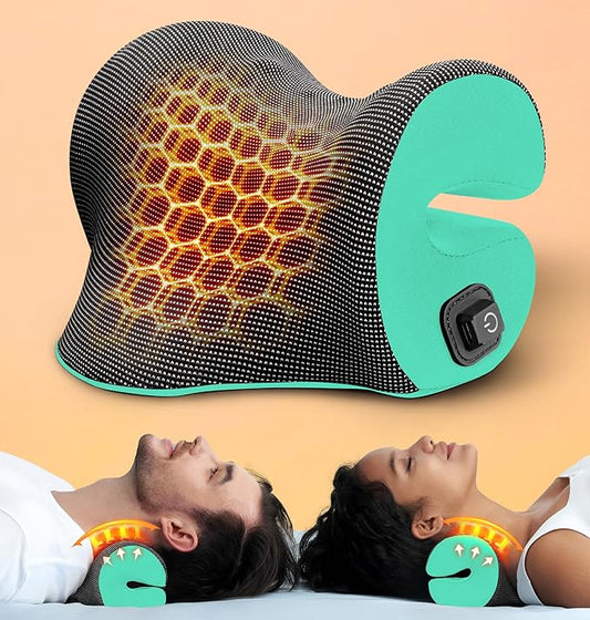 3s Heated Neck Stretcher for Pain Relief, Graphene Heating Pad, Odorless Neck Cloud Cervical Traction Device Chiropractic Pillow for Shoulder, for Women, Men, Mom, Dad (Mint Green)