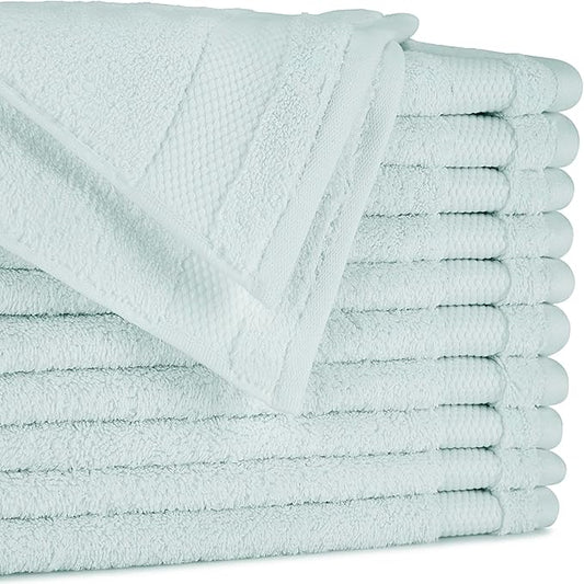 BIOWEAVES 100% Organic Cotton 700 GSM Plush Washcloths 13" x 13" GOTS Certified - Seafoam, Pack of 12