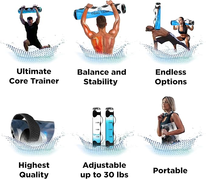 Tidal Tank Tube - The Original Aqua Bag - Water Weight Bag up to 79 lbs - Adjustable Workout Sand Bags Weights Alternative - Portable Sandbag Fitness Equipment Set, Home Exercise Gym - Including App