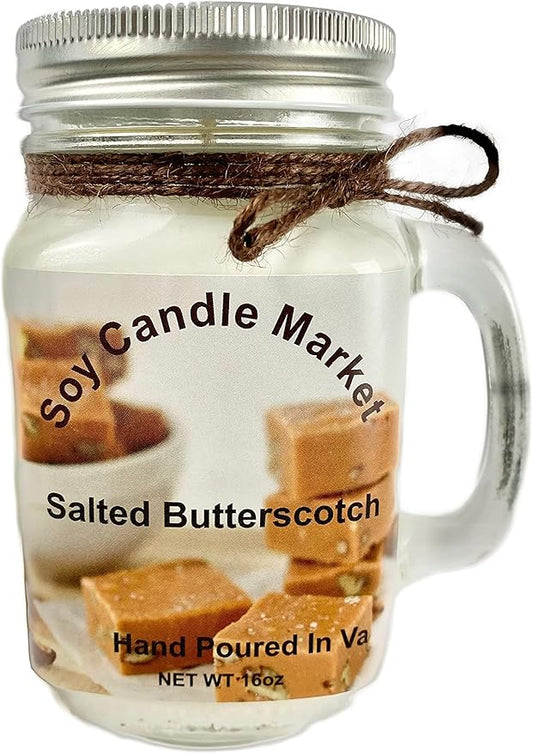 Soy Scented Candles | Handmade & Highly Aromatic Candles Burns Upto 85 Hours in Glass Jar - Perfect for Home Decor, Wedding, Birthday, Dinner (Salted Butterscotch, 12 oz)