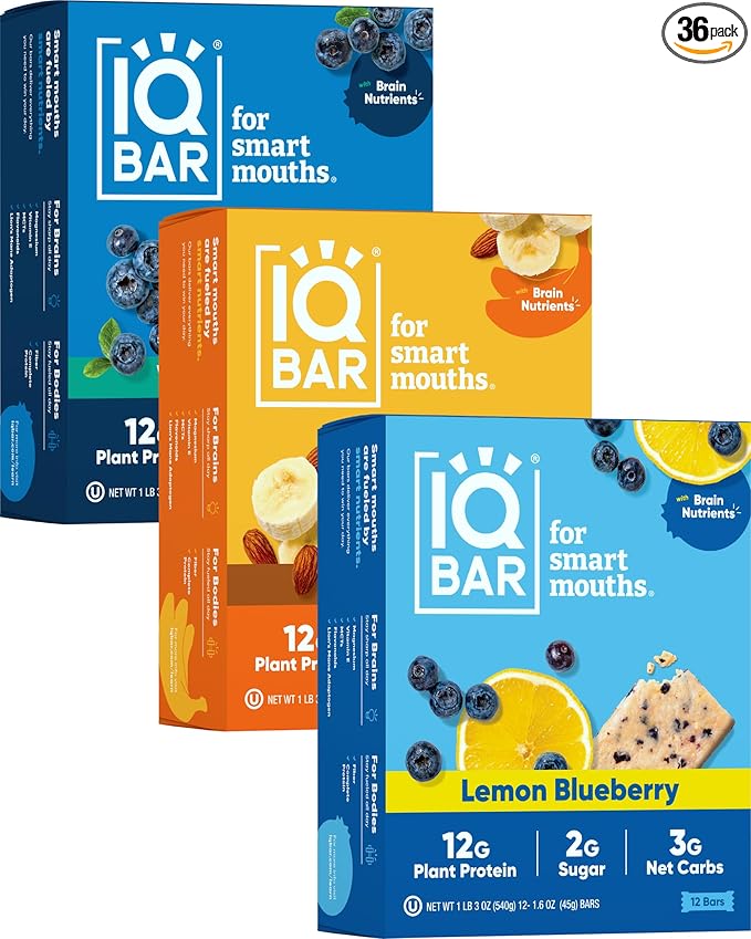 IQBAR Brain and Body Plant Protein Bars - Fruit Lovers Variety - 36-Count - Keto, Vegan, Low Carb, High Fiber, Gluten Free, Dairy Free, Low Sugar Snack with Nutrients for Focus, Energy, Meal Replacement