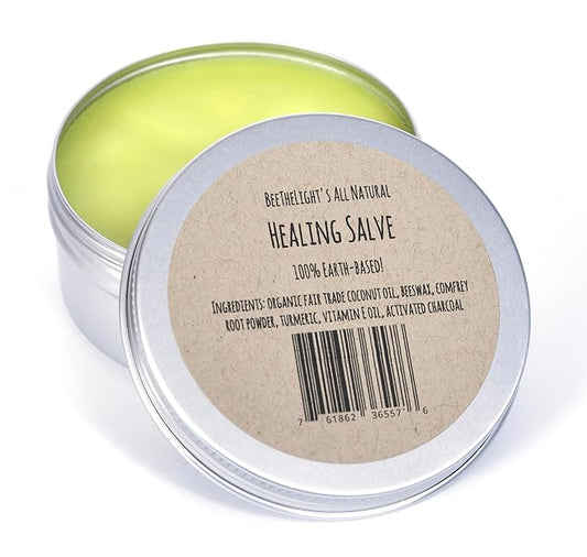All Purpose Salve, All Natural Healing Skin Balm with Organic Fair Trade Coconut Oil, Beeswax, Comfrey, Turmeric, Vitamin E, Activated Charcoal, Cream for Dry Cracked Hands, Diaper Rash, Itch 4 oz
