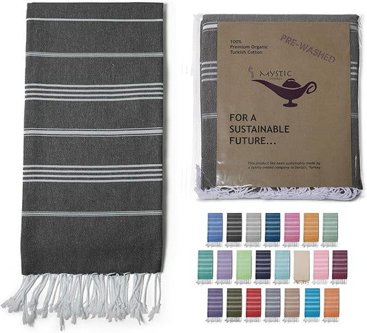 Turkish Beach Towel 100% Organic Cotton Extra Large Oversized (39 x 71 Inches) Quick Dry Sand Free Light Weight Prewashed for Bath Beach Gym Yoga Travel Towel Blanket (Charcoal)