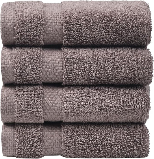 SOFE H&L | Olea Luxury Turkish Cotton Bath Towels Set of 4 : 4 Wash Cloths - Dark Gray | Premium, Soft, Durable, Absorbent | Turkish Washcloths for Face