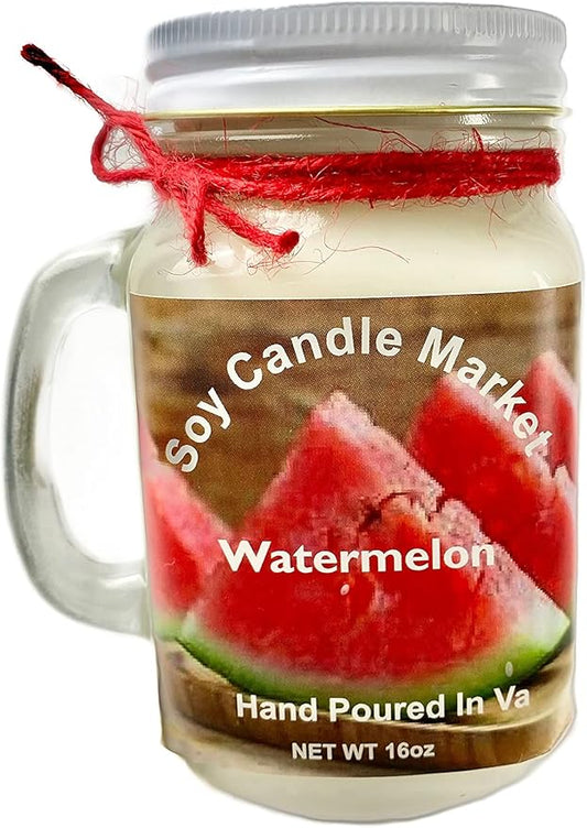 Soy Scented Candles | Handmade & Highly Aromatic Candles Burns Upto 85 Hours in Glass Jar - Perfect for Home Decor, Wedding, Birthday, Dinner (Watermelon, 16 oz)