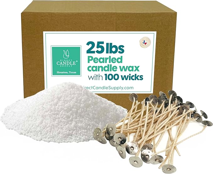 Snow Pearled Candle with Wicks | Sand Candle Wax kit | 25lbs of Candle Sand with 100 Wicks Included | Unscented Powder Candles for Candle Making, Weddings, and Parties